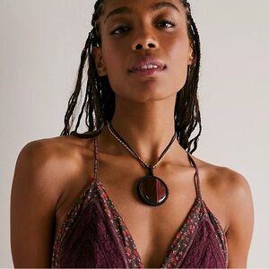 NWT Free People Brandy Pendant Necklace In Black Brown And Gold